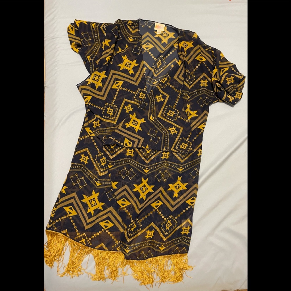 Lularoe Kimono Blue&Gold with fringes